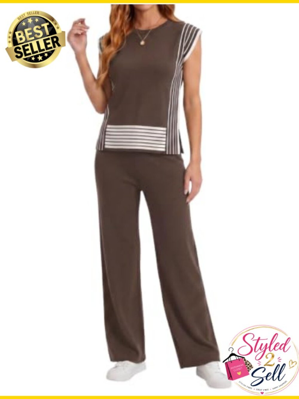 LEO'S VASE Soft Knit Sleeveless Lounge Set Wide Leg Pants Casual